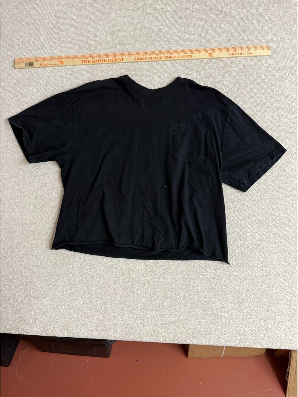 Genuine Dickies Mens 2XL Black Raw Hem Crop Short Sleeve Pocket T-Shirt Cut Off